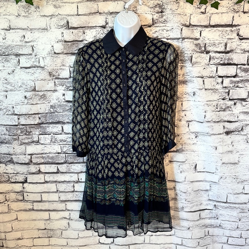 Derhy Muti Colored/Patterned 3/4 Sleeve Partial Button up Dress Size L